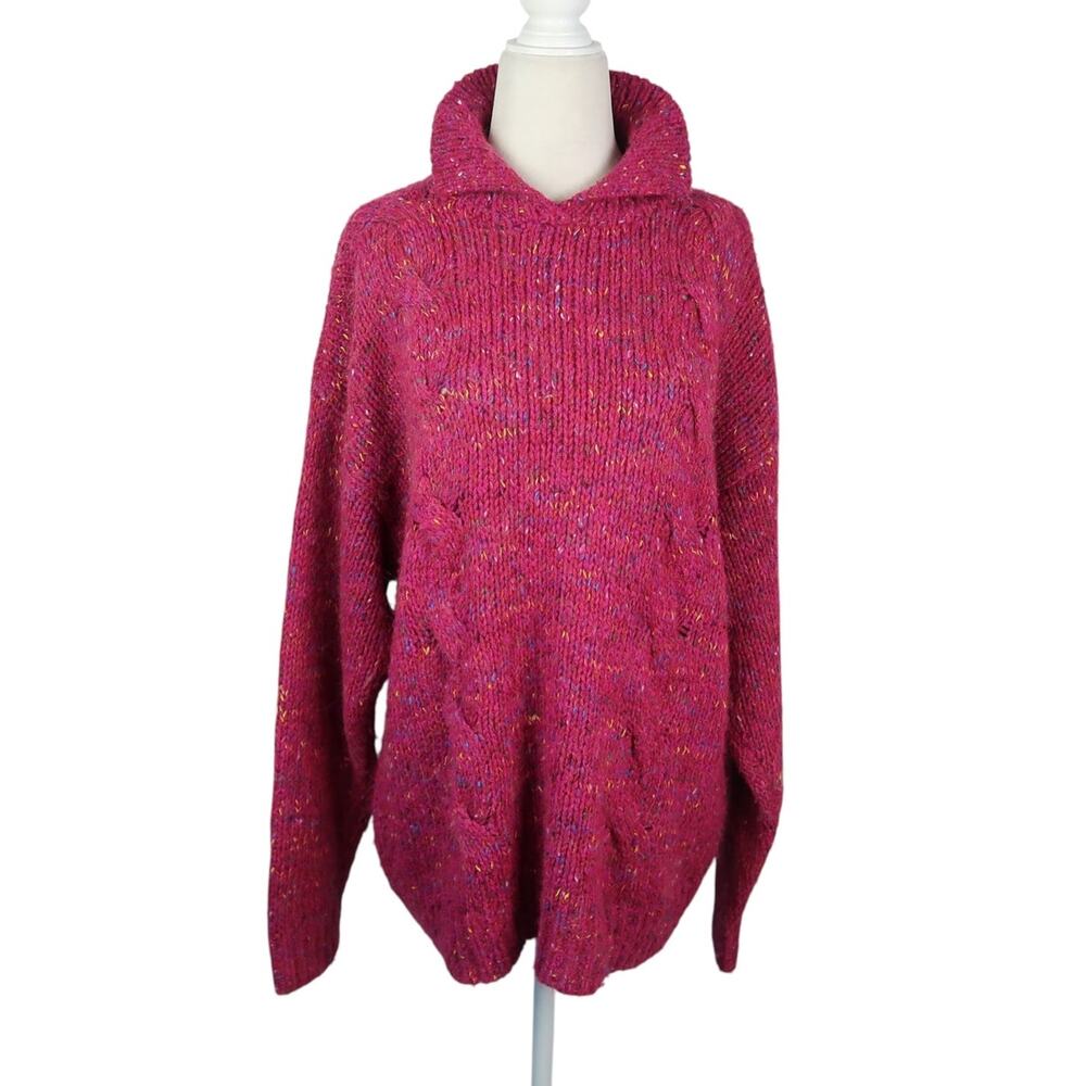 Vintage 80s DD Sloane Raspberry Pink Speckled Collared Sweater M